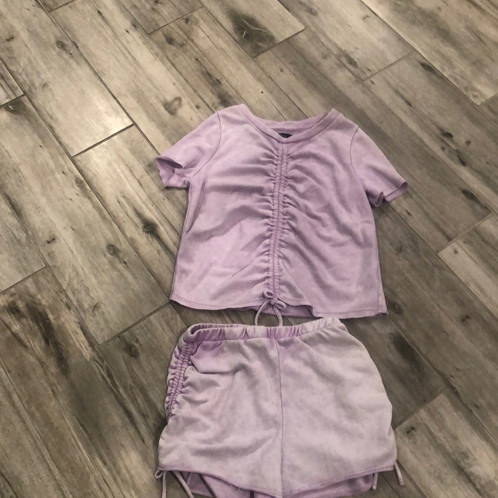 Tie dye purple shirt and shorts!! So comfy :)